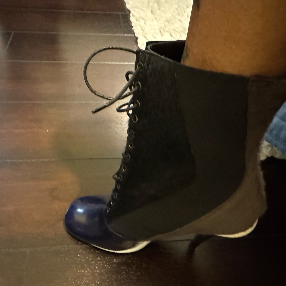 Fendi Black and Navy Lace-Up Boots